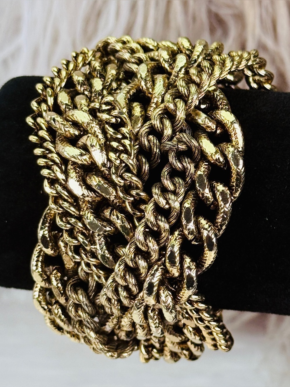 Vintage Super Heavy Antique Gold Multi Chain Statement Bracelet Magnetic Clasp